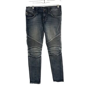 Rock Revival Gaby Moto Skinny Blue Jeans Womens 27 Distressed Ribbed Low Rise